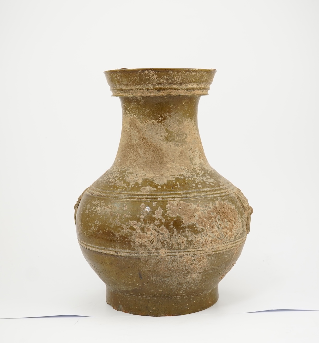 A large Chinese green glazed earthenware jar, hu, Han dynasty